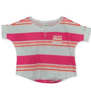 White pink and orange striped high-waisted t-shirt